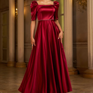 A Line Elegant Square Neck High Quality Luxury Prom Maxi Dresses