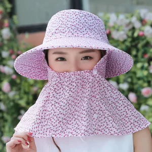 Agricultural Work Cycling Protection Face Covering Outdoor Ladies Work Floral Big Eave Sun Hat