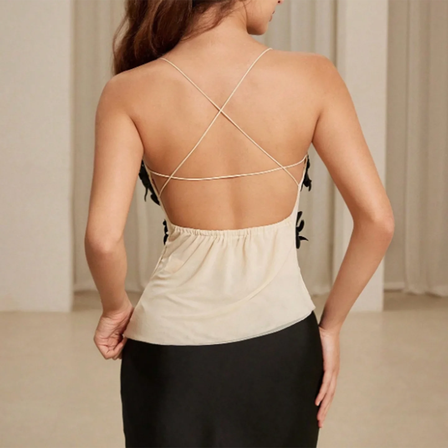 Strapless Sleeveless Tunic Spliced Appliques Vest Top - Image 3