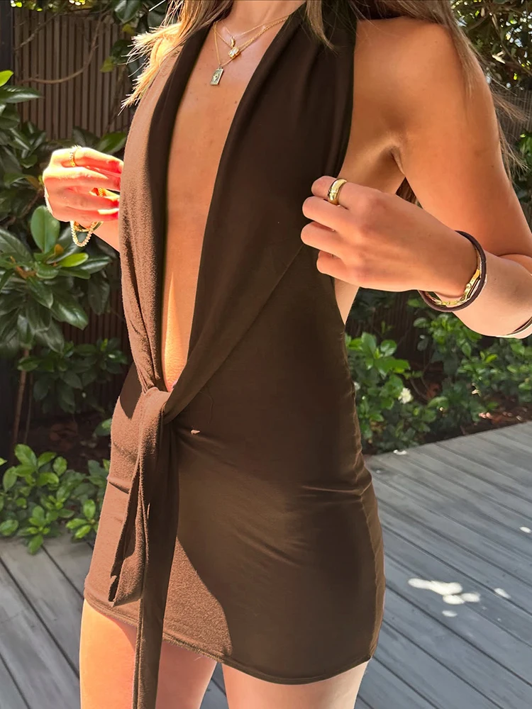 Deep V-Neck Tight Midnight Hottie Clubwear Trend Hipster Bodycon Mini Dress - Image 3