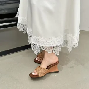 Beach Style Slides Shallow PU Wedges High Heeled Slippers