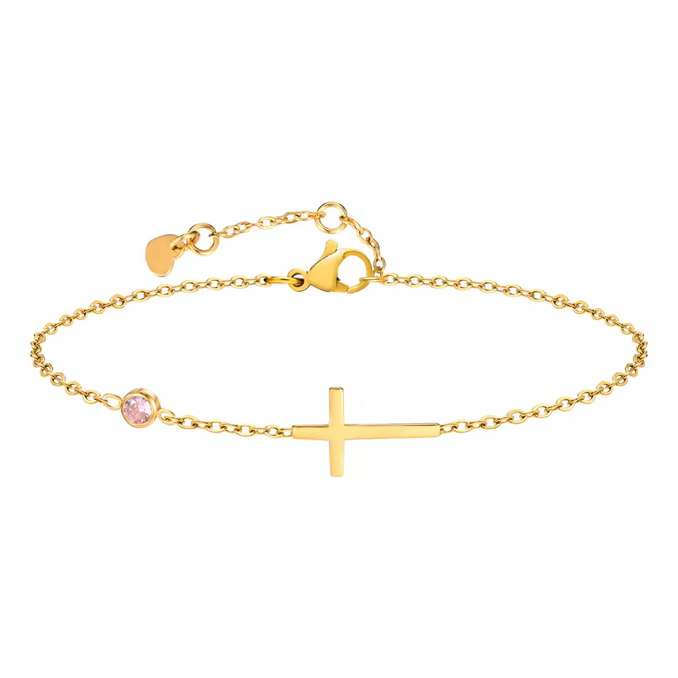 Birthstone Zirconia Thin Chain Link Cross Stainless Steel Adjustable Link Stacked Layered Chain Bracelet - Image 6