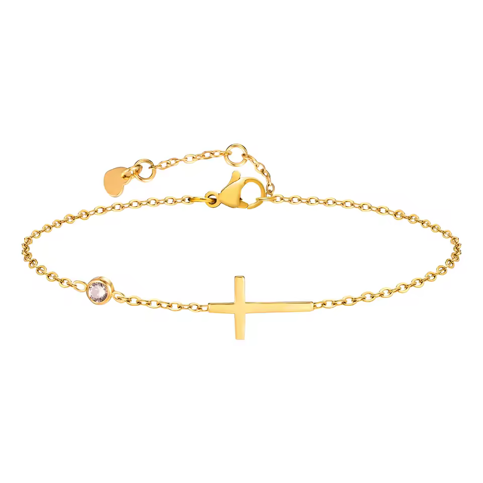 Birthstone Zirconia Thin Chain Link Cross Stainless Steel Adjustable Link Stacked Layered Chain Bracelet - Image 10