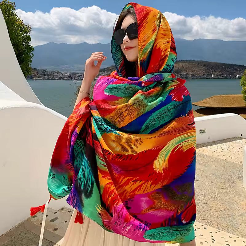 Bohemia Flower Foulard Echarpe Designer Pashmina Hijab Shawls Beach Scarf