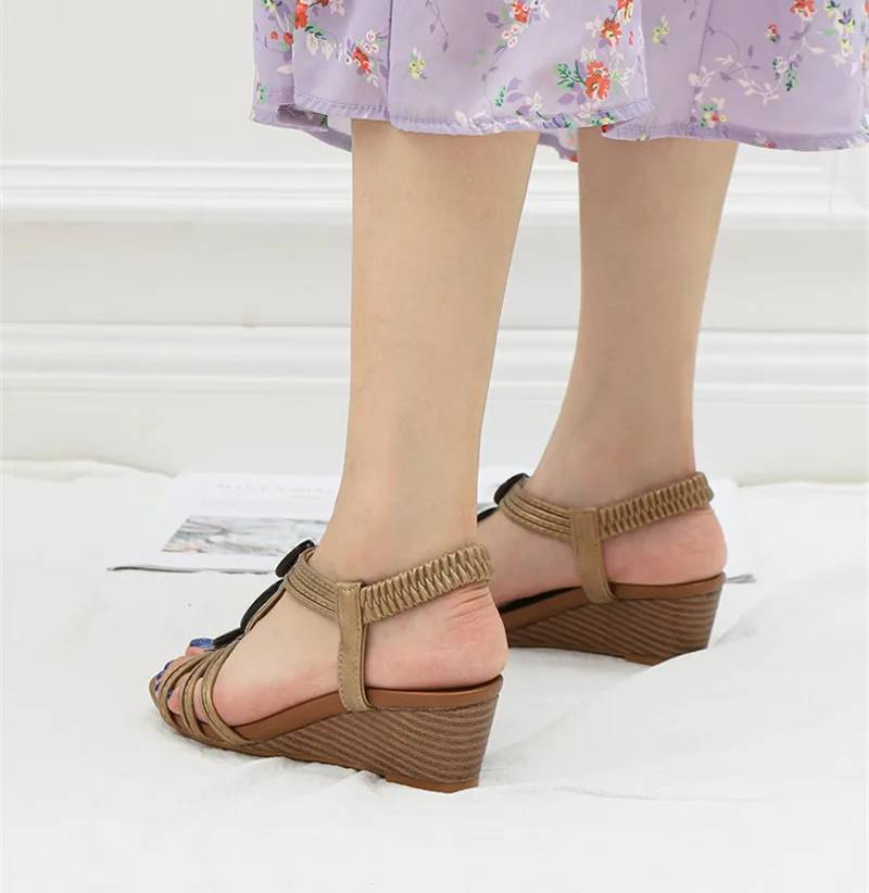 Bohemian Cross-Tied Rear Strap Anti-Slip Platform Gladiator Wedge Sandals - Image 7