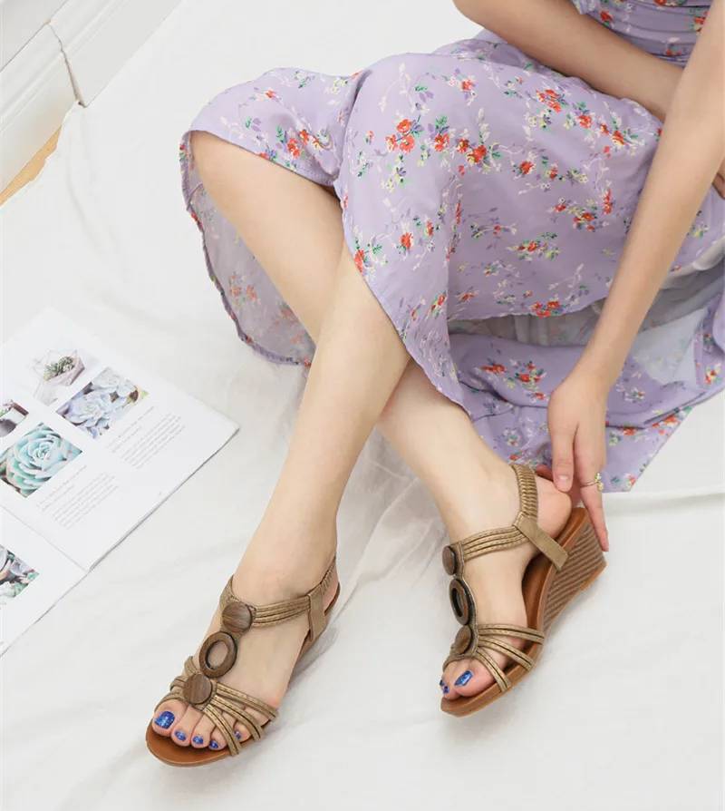 Bohemian Cross-Tied Rear Strap Anti-Slip Platform Gladiator Wedge Sandals - Image 5