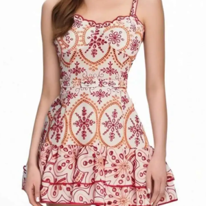 Bohemian Style Spaghetti Strap Floral Print Waist Belt Ruffled Short Dresses