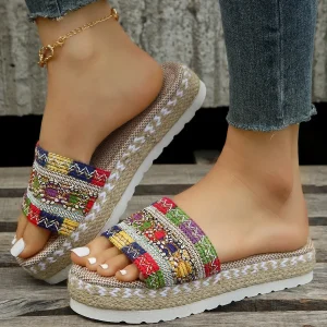 Bohemian Synthetic Riband Handmade Platform Slippers