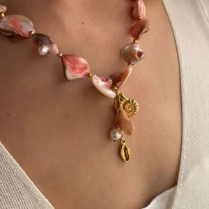 Boho Natural Shell Conch Imitation Stainless Steel Pearl Pendant Handmade Necklace