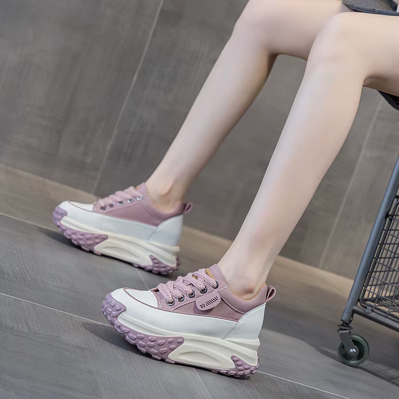 Breathable Comfortable Genuine Leather Platform Wedge Chunky Shoes