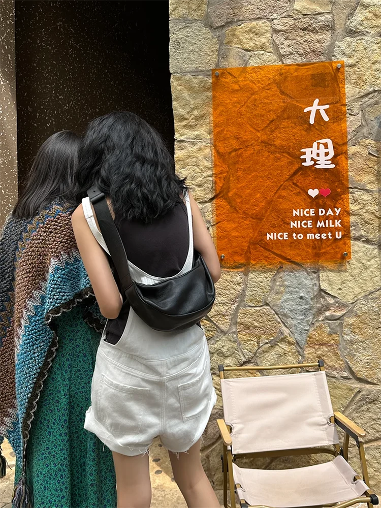 Broken Hole Denim Suspender Retro Washed Loose Suspender One-Piece Wide Leg Shorts - Image 19