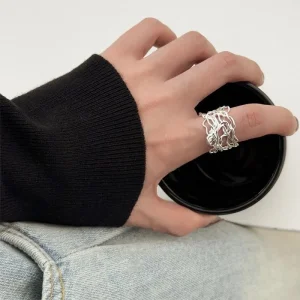 Casual 925 Sterling Silver Couple Minimalist Handmade Simple Interline Web Shape Rings