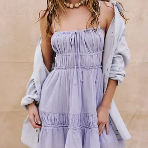 Casual Backless Solid Color Sleeveless Ruffled Cocktail Beach Club Streetwear Party Dress