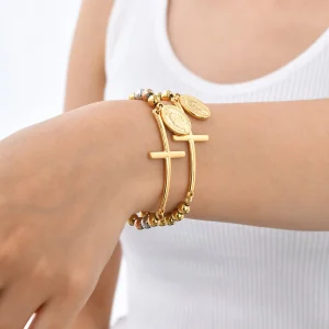 Casual Beaded Stainless Steel Waterproof Benedict Oval Plate Chain Bracelet