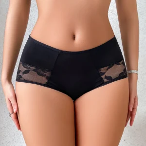 Casual Briefs Patchwork Perspective Solid Comfortable Floral Panties