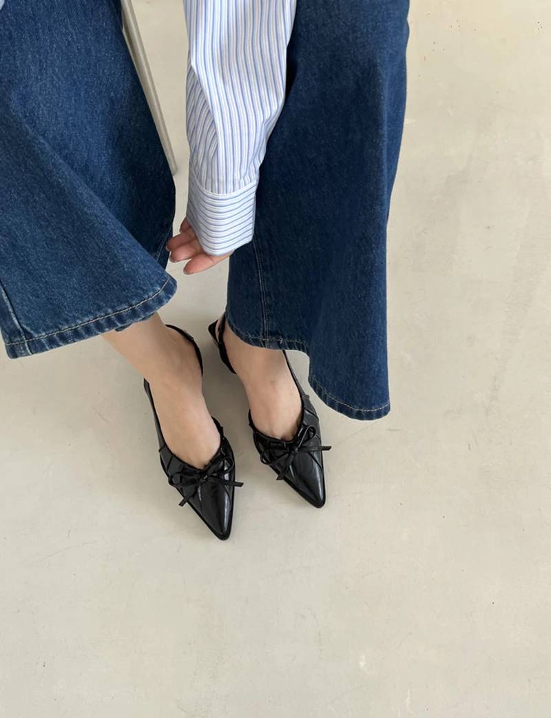 Casual Butterfly-knot Pointed Toe Low Heel Street Style Sling-backs Sandals - Image 7
