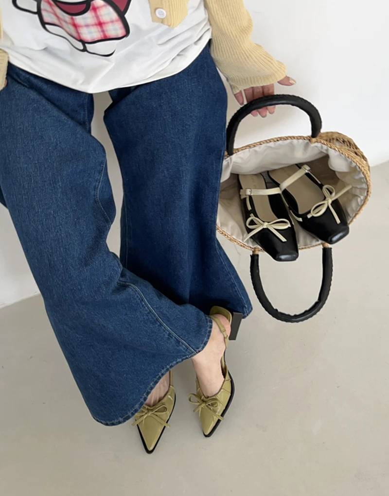 Casual Butterfly-knot Pointed Toe Low Heel Street Style Sling-backs Sandals - Image 5