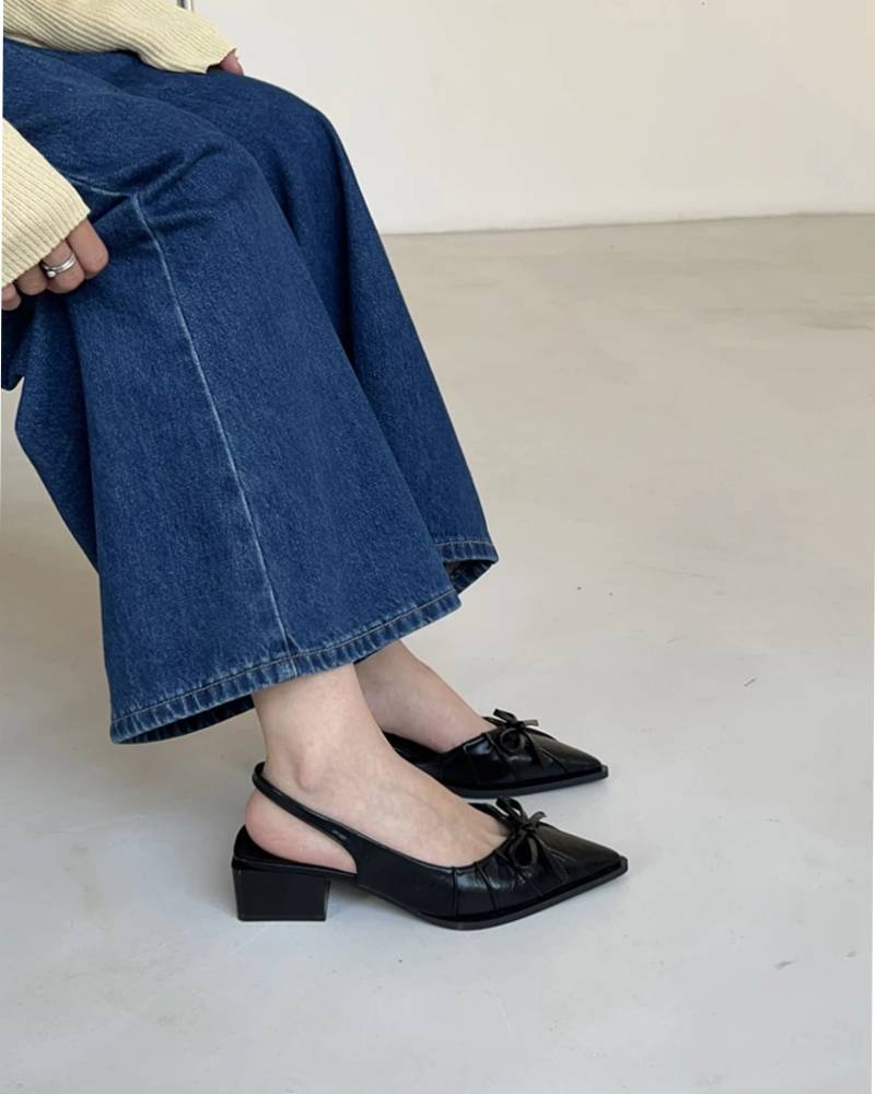 Casual Butterfly-knot Pointed Toe Low Heel Street Style Sling-backs Sandals - Image 6