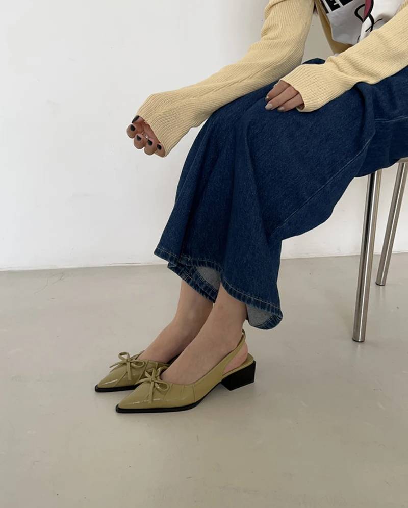 Casual Butterfly-knot Pointed Toe Low Heel Street Style Sling-backs Sandals - Image 3