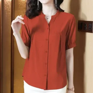 Casual Chiffon O-Neck Short-sleeved Mother Dress Shirt Top