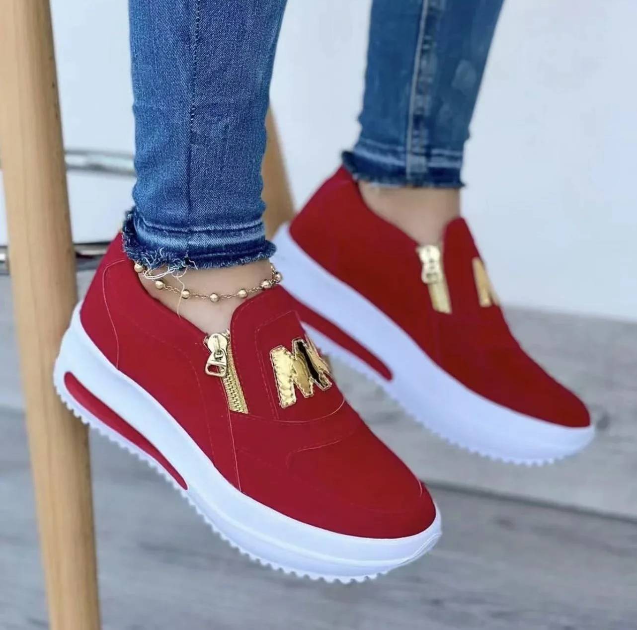 Casual Comfortable Zipper Tennis Slip on Platform Loafers Shoes - Image 4