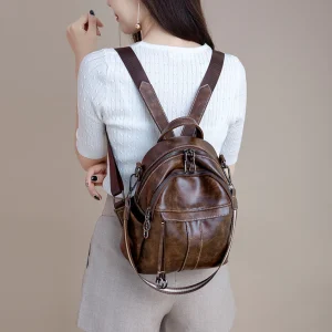 Casual Daypack Soft Genuine Leather Waterproof Mini Rucksack Shoulders Backpack