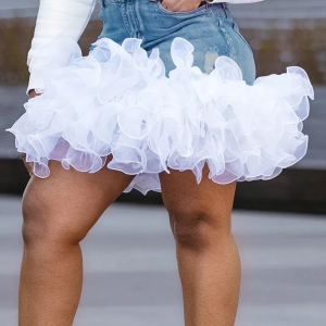 Casual Denim Tulle Pockets High Waist Streetwear Vintage Fashion Mini Skirts