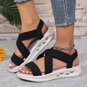 Comfy Elastic Band Design Platform Outdoor Beach Style Wedge Sandals