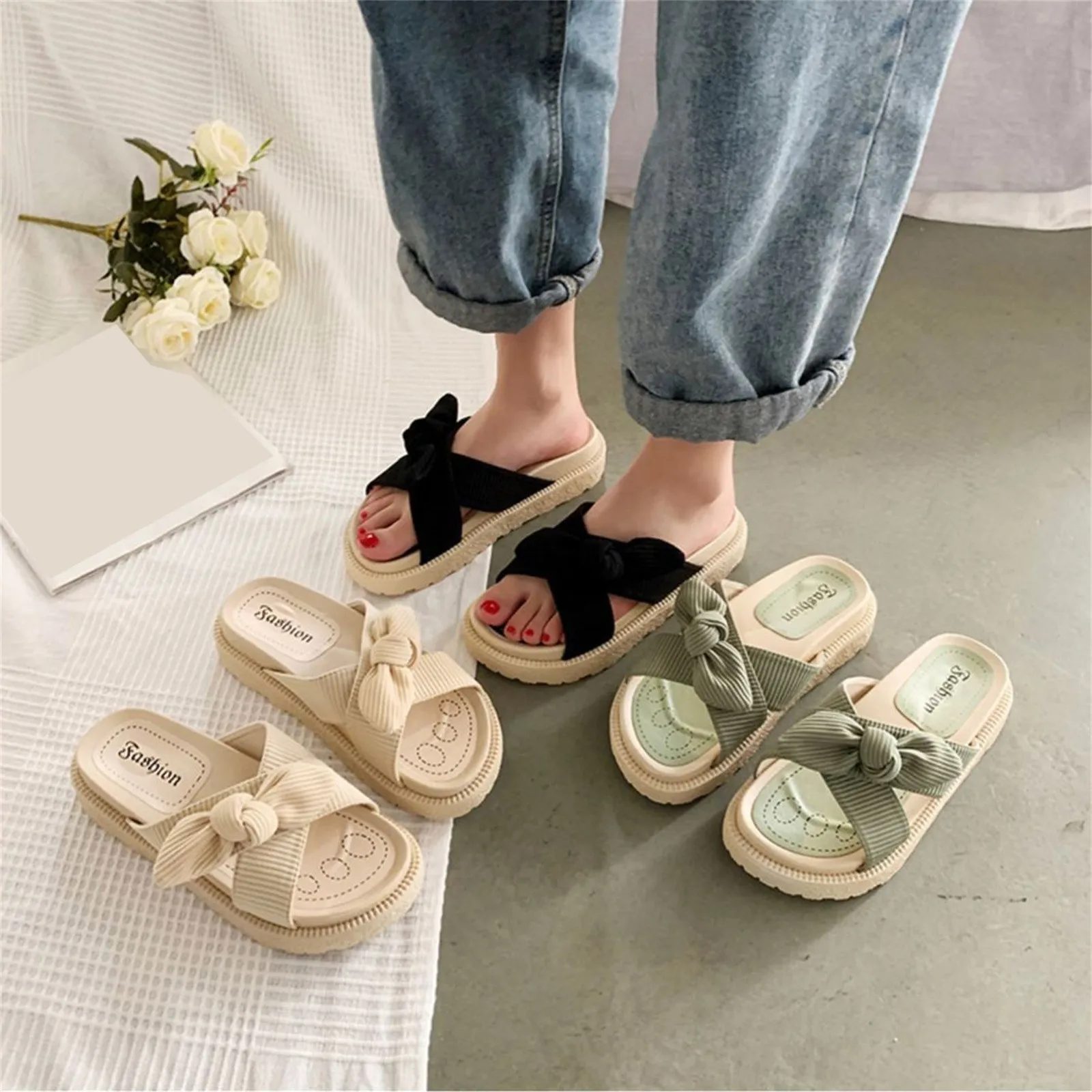 Casual Fairy Roman Style Geometric Shallow Platform Flat Slippers - Image 7