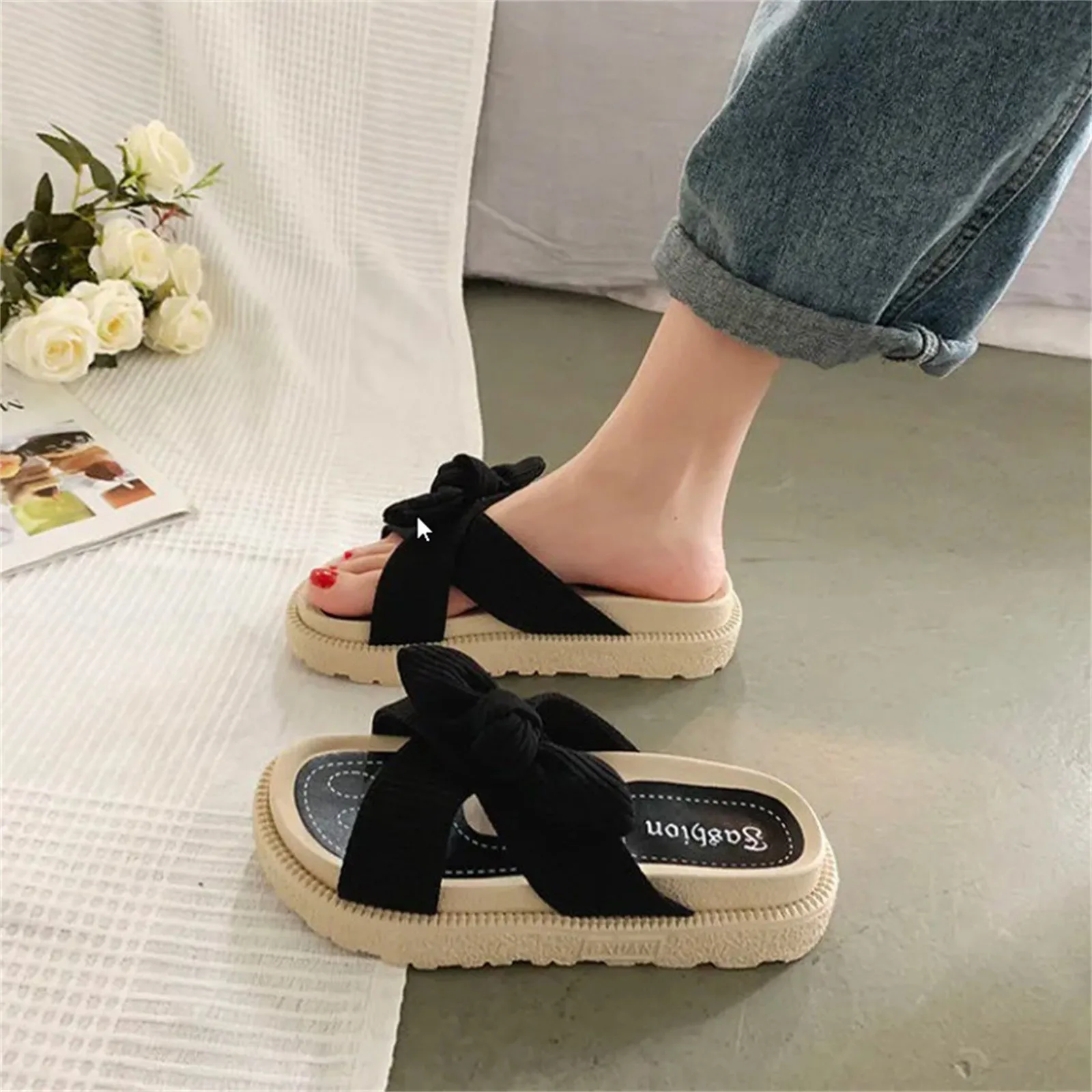 Casual Fairy Roman Style Geometric Shallow Platform Flat Slippers - Image 3