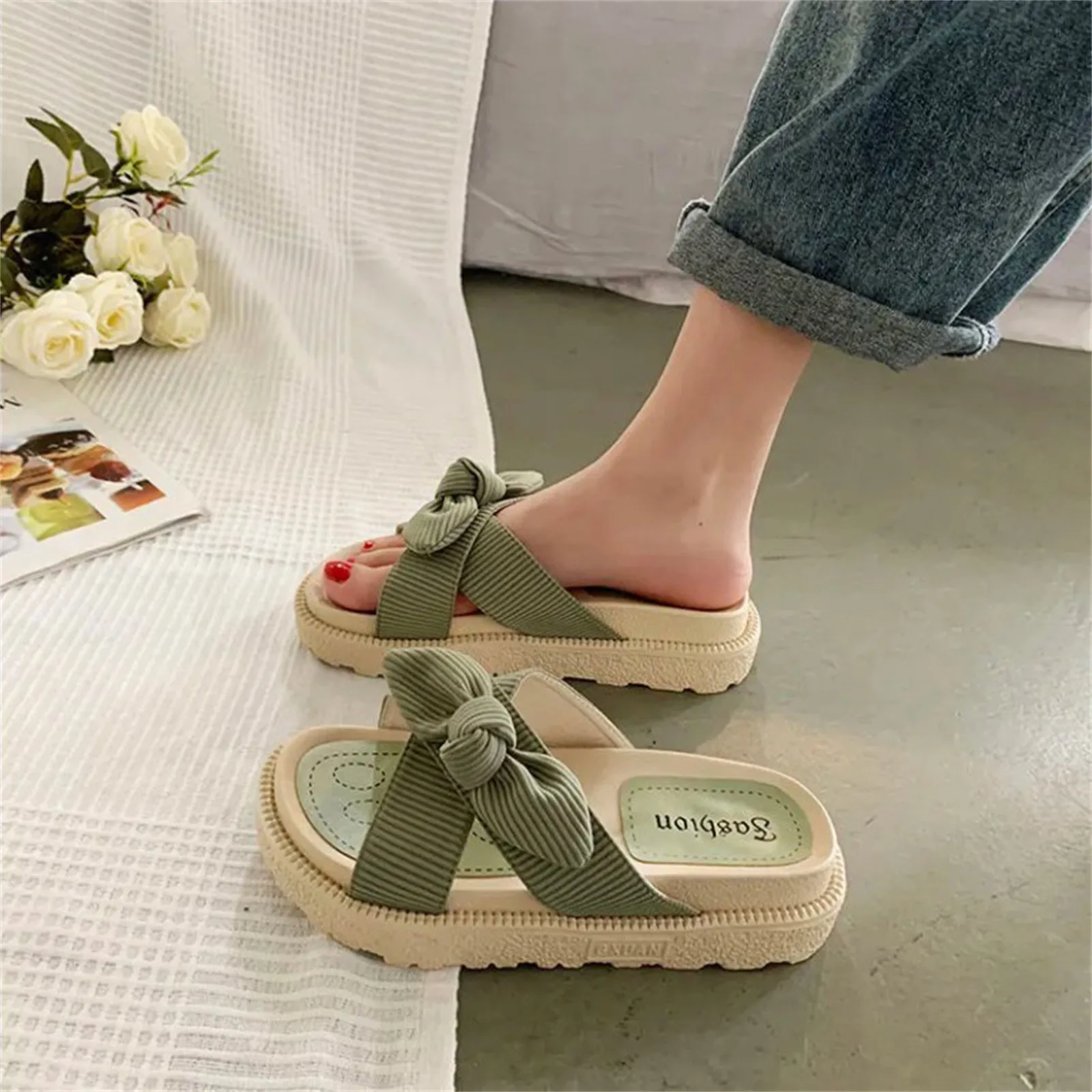 Casual Fairy Roman Style Geometric Shallow Platform Flat Slippers
