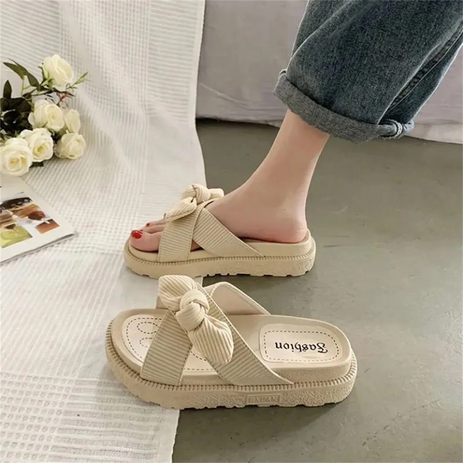 Casual Fairy Roman Style Geometric Shallow Platform Flat Slippers - Image 5