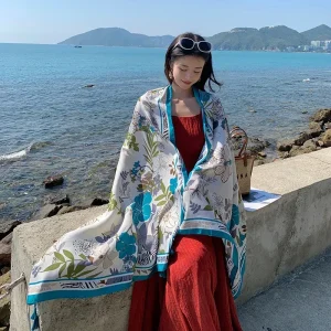 Casual Floral Print Beach Shawl Sun Protection Travel Long Fashionable Scarf