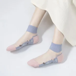 Casual Flower Patterns Sweat Absorbing Breathable Cotton Bottom Crystal Socks 5 Pairs