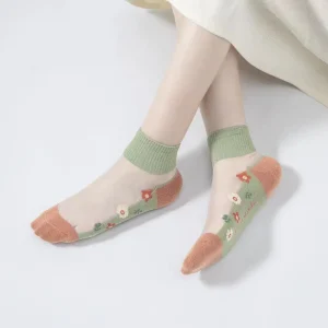Casual Flower Patterns Sweat Absorbing Breathable Cotton Bottom Crystal Socks 10 Pairs