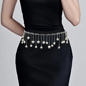 Casual Geometric Metal Embellishes Fringe Pearl Waist Chain Belt
