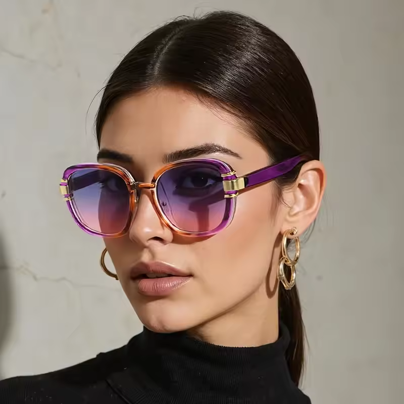 Casual Gradient Decorative Glasses Transparent Plastic Frame Metal Sunglasses