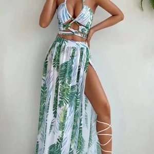 Casual Halter Bikinis Beach Style Wire Free Bandage Bathers 3 Pieces