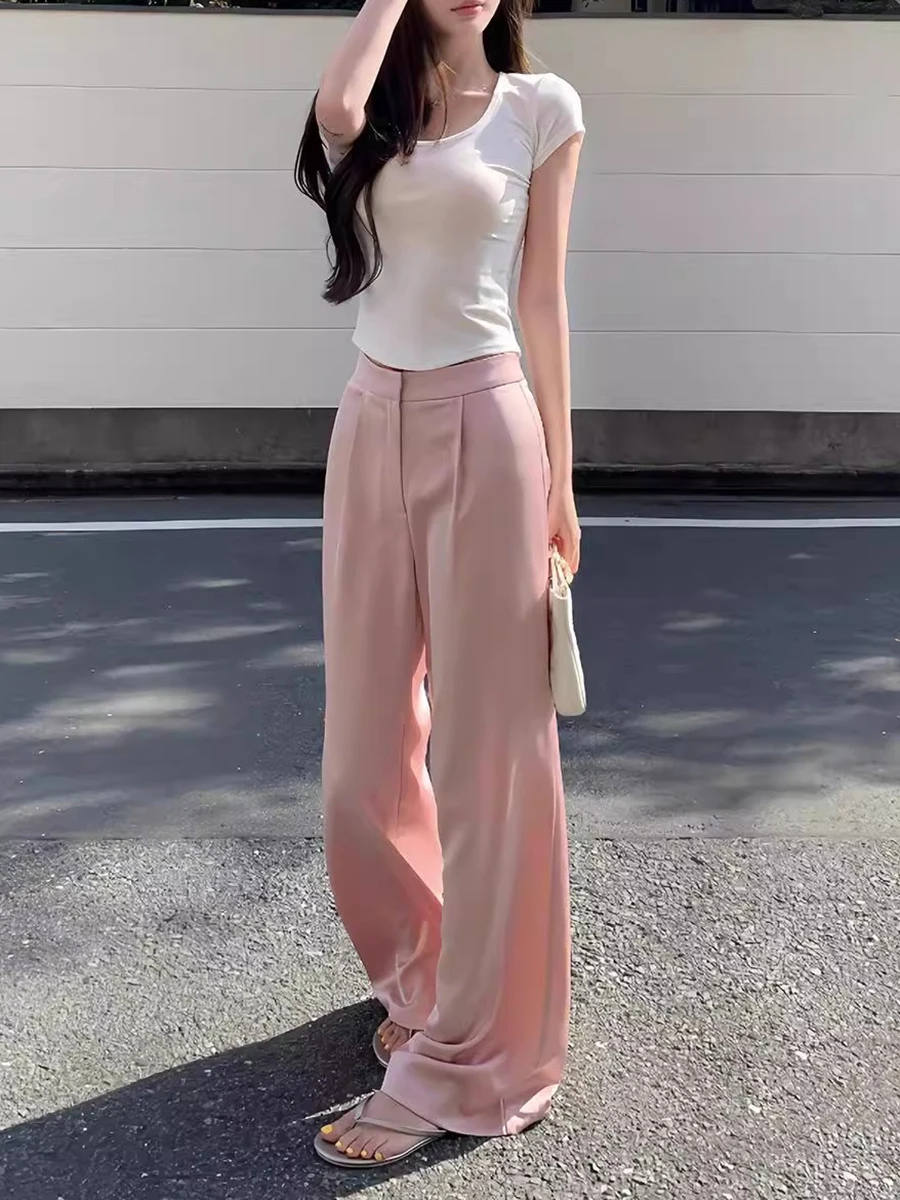 Casual High Waist Temperament Minimalist Spliced Button Pants - Image 3