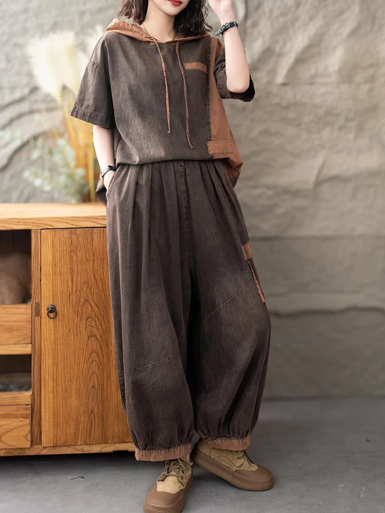 Casual Classic Jeans Pants Loose Hooded Tops Vintage Denim Fitness Suits Fashion 2 Pieces Sets - Image 12