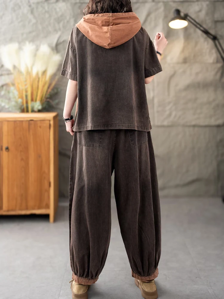 Casual Classic Jeans Pants Loose Hooded Tops Vintage Denim Fitness Suits Fashion 2 Pieces Sets - Image 11