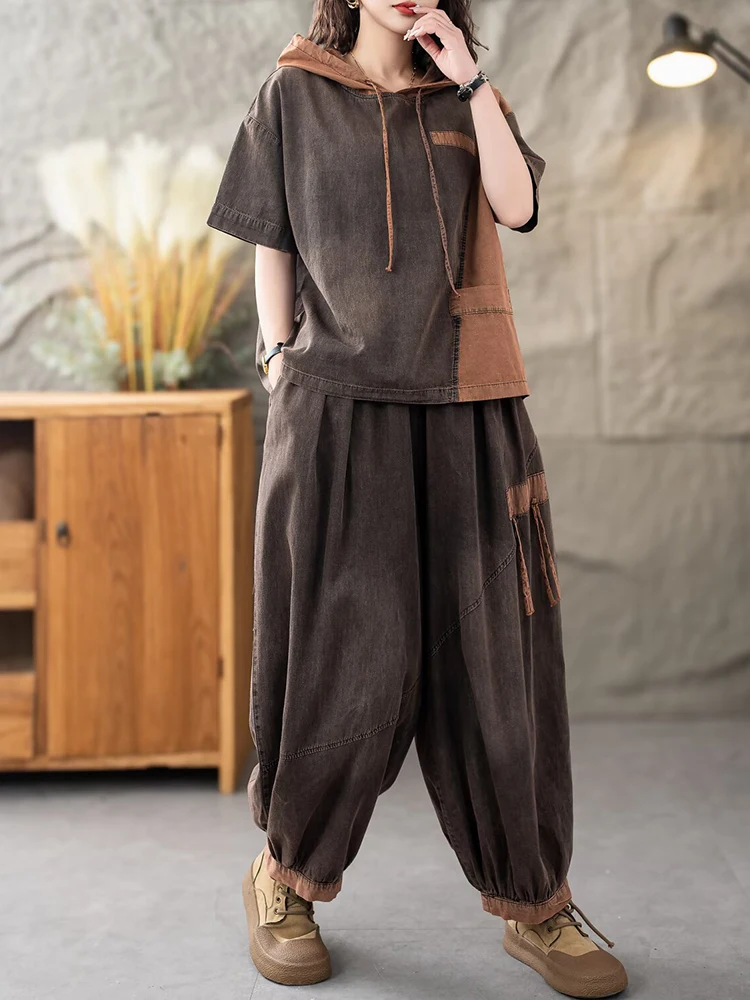 Casual Classic Jeans Pants Loose Hooded Tops Vintage Denim Fitness Suits Fashion 2 Pieces Sets - Image 8