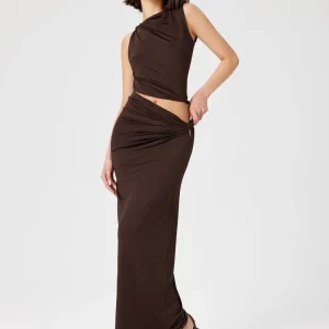 Casual Knitted Solid Color Slim Sleeveless Pullover Vacation Long Skirt Set