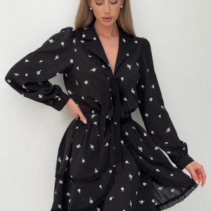 Casual Lapel Long Sleeve Mini Dresses Elegant Classic Lace-Up Pleated Dress