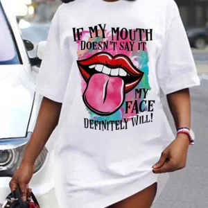 Casual Letter Lip Print Pattern Printed Short Sleeved T-shirt