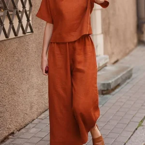 Casual Loose Solid Color Shirt And Pants Two Piece Set