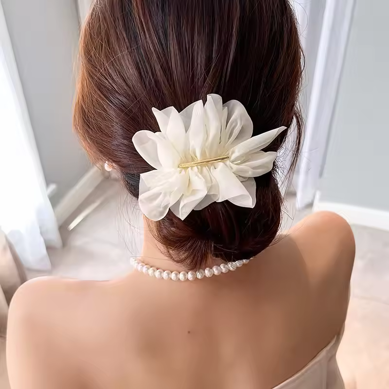 Casual Metal Chiffon Flowers Ponytail Holder Hairpin Barrettes Hair Accessories Claw Clips