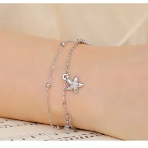 Casual Metal Lobster-claw-clasps Stainless Steel Plant Link Chain Starfish Seashell Charms Bracelet