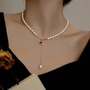Casual Natural Freshwater Pearl Romantic Love Heart Birthday Gifts No Fade Cheap Necklace