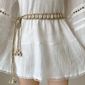 Casual Novelty Boho Solid Beach Waistband Desinger Knitted Shell Bead Dress Belts